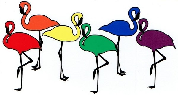 Aufkleber Regenbogen - Flamingos