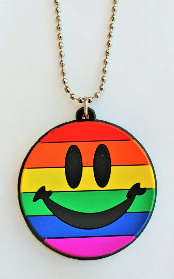 Regenbogen-Smiley aus Gummi an silberner Kugelkette