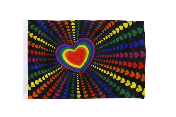 Regenbogen - Fahne mit Herzen XS    30 x 45 cm