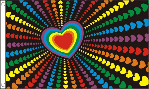 Regenbogen - Fahne mit Herzen M  60 x 90 cm