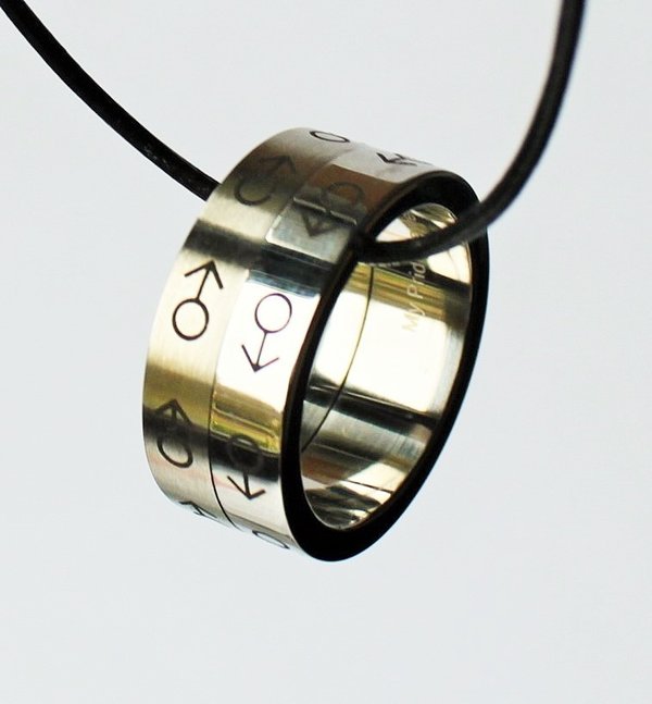 Double Mens ring pendant on leather cord
