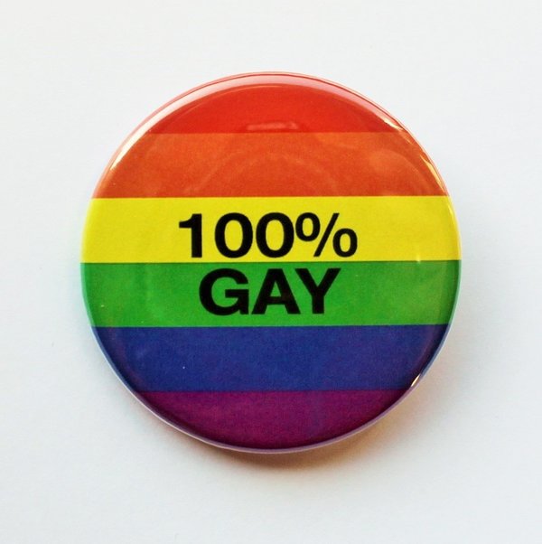 Regenbogen-Button 100% Gay L