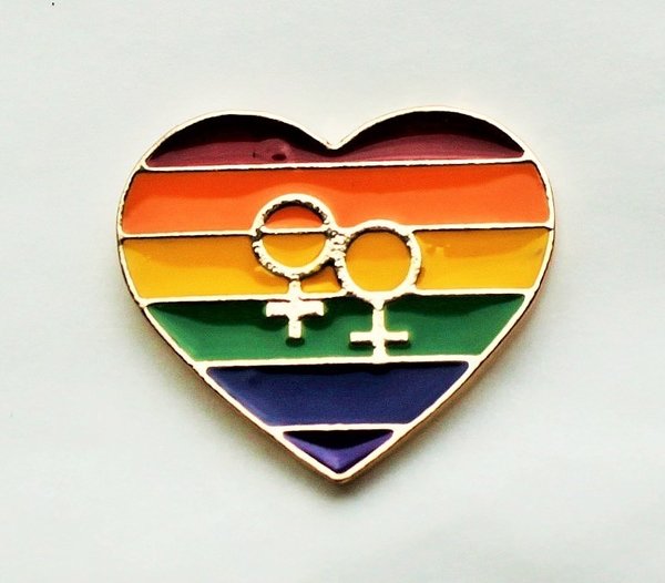 Regenbogen-Anstecker Herz mit Lesbenzeichen