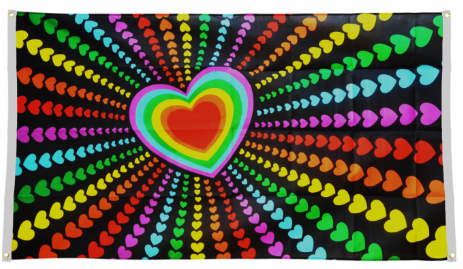 Regenbogen - Balkonflagge / Wandflagge Love / mit Herzen L  90 x 150 cm