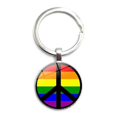Schlüsselring mit Regenbogenanhänger und Peace-Zeichen