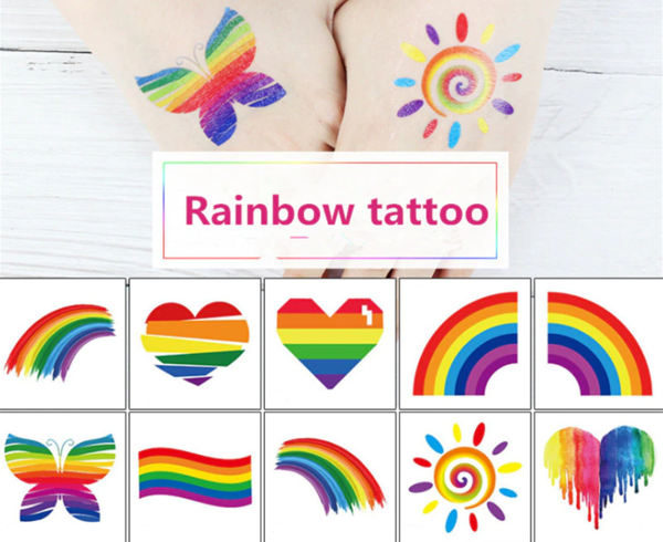 10er Set temporäre Regenbogen-Tattoos