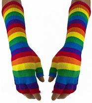 Regenbogen - Fingerhandschuhe ohne Fingerkuppen mit langem Arm / Armstulpe